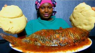 Asmr mukbang mouthwatering fish pepper soup with semolina fufu