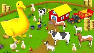 Golden Duck Farm Animals Rescue Magical Duck | New Farm Diorama Cow Horse Goat - Funny Videos 3D