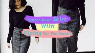Bahasa | Button Down Skirt With Piping For The Details