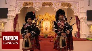 Bagpipes at a Hindu temple – BBC London News