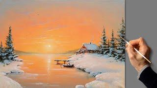  Acrylic Landscape Painting - Winter Morning / Easy Art / Drawing Lessons / Satisfying Relaxing