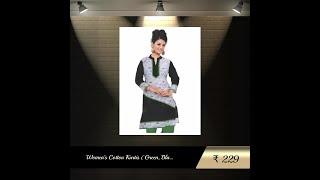 Women's Cotton Kurtis (Green, Black, L)