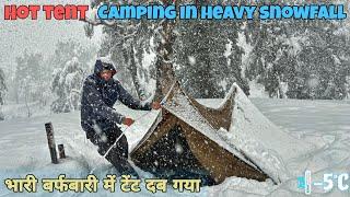 Camping in Heavy Snowfall and Rain in Deep Forest | Winter Snow Camping in India | Tejas Camping