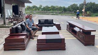 Bộ bàn ghế Sofa chân pháo tay cánh gà gỗ sồi Nga kệ Tivi Sofa