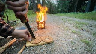 The Old survival knife of the North. Eräpuu Leuku 210. Using Muurikka fry Pan. Egg fried sandwich.