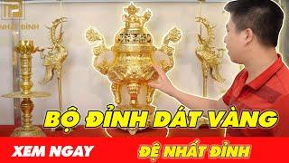 Bộ đỉnh đồng ngũ sự dát vàng full 24k