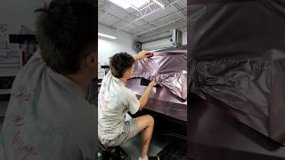 Wrapping the rear hatch on this Tesla Model Y in @inozetek Supergloss Metallic Rose  ️#asmr