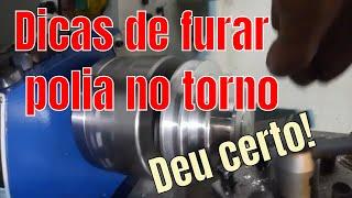 Como furar a polia de aluminio no mini torno