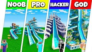 Minecraft Battle: NOOB vs PRO vs HACKER vs GOD: WATER PARK SLIDE HOUSE BUILD CHALLENGE / Animation