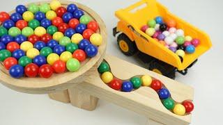 Marble Run ASMR Race  HABA Slope & Dump Truck Excavator Ambulance Forklift Garbage Truck Tractors#7