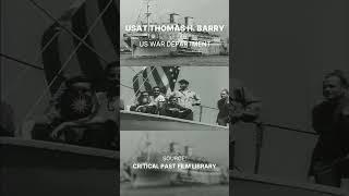 USAT Thomas H. Barry blows her Whistle as she arrives with troops (1945)