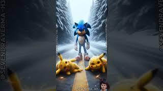 the battle strange fight between Most powerful Sonic the hedgehog Vs two skate board rider pikachus