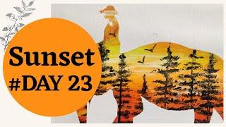 Elephant silhouette painting| How to draw a sunset acrylic painting | Day 23