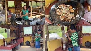 FRITAMOS OS BIFES NO DISCO DE ARADO, PARA O ALMOÇO NA CASINHA NO PÉ DA SERRA, FAMÍLIA REUNIDA.