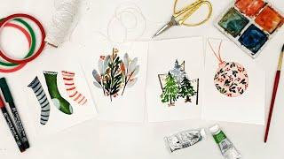 DIY HOLIDAY CARDS! How to paint simple watercolor Christmas cards!