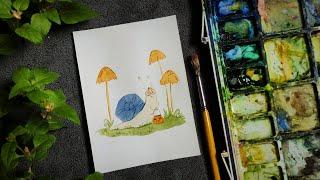 How to Paint a ️ Cute Snail with Mushrooms in Watercolor  | Easy Whimsical Art Tutorial