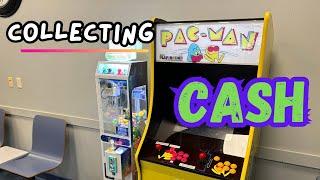 Collecting MONEY at the Laundromat From my Arcade Machines! Mini Claw & PAC MAN