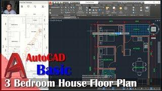 Autocad 3 Bedroom House Floor Plan Tutorial