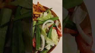 BBQ Chicken nuggets french fries and okra salad one of my favorites