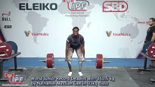 World Junior Record Deadlift with 360.5 kg by Nathaniel Massiah GBR in 93kg class