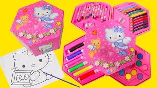 Sniffycat Coloring Giant HELLO KITTY with Different Art Supplies | DIY Family Fun for Kids