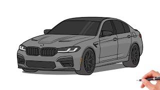 How to draw a BMW M5 F90 2021 / drawing bmw m5 competition 2022 car
