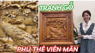 Tranh chim công Phu Thê Viên Mãn gỗ Hương ý nghĩa sâu sắc
