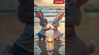  "Beach Sunset Love: Baby Rabbits’ Magical Candlelight Moment "