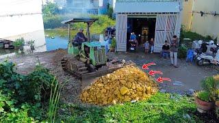 Start New Project Landfill Flooded area!! 5T Trucks Unloading Stone & Dozer Pushing Stone into water