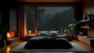 Cozy Bedroom Ambience - Rain and Fireplace Sounds at Night 9 Hours for Sleeping and Relaxation