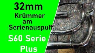 Simson Tuning | 32mm Krümmer am Serienauspuff S60 Serie Plus Prüfstand Testfahrt CO2radtechnik