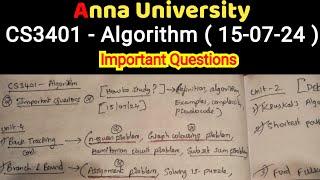 cs3401 Algorithm | important questions | how to study? | anna university | latest