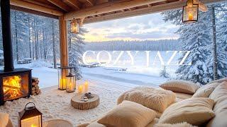 4K January Winter Porch by the Lake ️ Cozy Ambience with Instrumental Jazz For Relax/Study/Work to