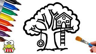 How to Draw A Tree House easy step by step #kidsvideo #treehouse