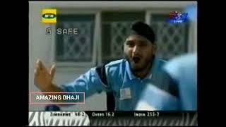 HARBHAJAN BOWLS ANDY FLOWER AROUND HIS LEGS WITH BIG SPINNING OFF SPINNER