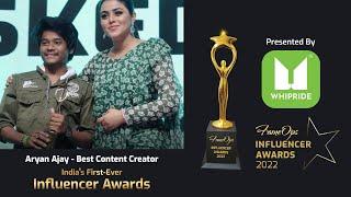 Award For Best Content Creator | Aryan Ajay | @FameOps Influencer Awards 2022 | WhipRides