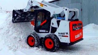 Мини ТРАКТОР ПОГРУЗЧИК Bobcat УБИРАЕТ СНЕГ Видео про трактор Спецтехника Compact Tractor Snow blower