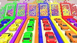 Learn Colors for Kids with Parking Truck Sports Cars Color Change Color Balls Wooden Slides 3D Cars