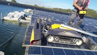 Floating solar panel cleaning with SolarCleano