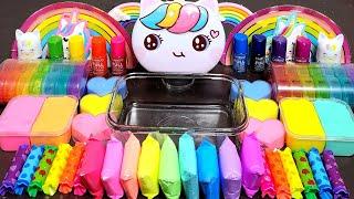 ASMR UNICORN RAINBOW Slime Mixing Makeup,Parts, Glitter Into Slime!#ASMR#satisfying#slime