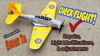 Dauntless Bomber Micro Brushless RC Plane Flight Check After Repairs, Mods and Adjustments 