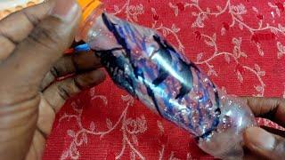 I drew a river scene on a plastic bottle