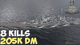 World of WarShips |  Großer Kurfürst | 8 KILLS | 205K Damage -  Replay Gameplay 4K 60 fps