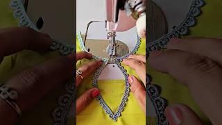 Sewing Tips And Tricks For Lace Attach Perfectly On The Designer Kurti Or Suit Neck 2024 #Shorts