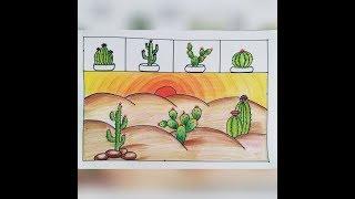 How to draw Cactus Plants | Desert drawing coloring Tutorial | Step by step drawing