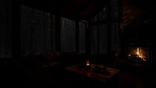 Cabin Ambience with Rain and Fireplace Harmony - Rainy Night for Relaxation and Concentration