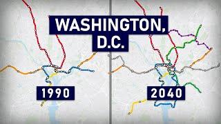 Evolution of the Washington Metro 1976-2040 (geographic map)