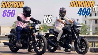 Royal Enfield Shotgun 650 Vs Bajaj Dominar 400 Drag Race | Race till their Potential