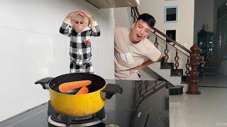 Monkey Luk's Humorous Failure! Clumsy Luk Helps Thang Cook