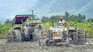 John Deere 5045 D Tractor Stuck in Mud Owner Rescued by Swaraj 834 FE Tractor | Tractor video